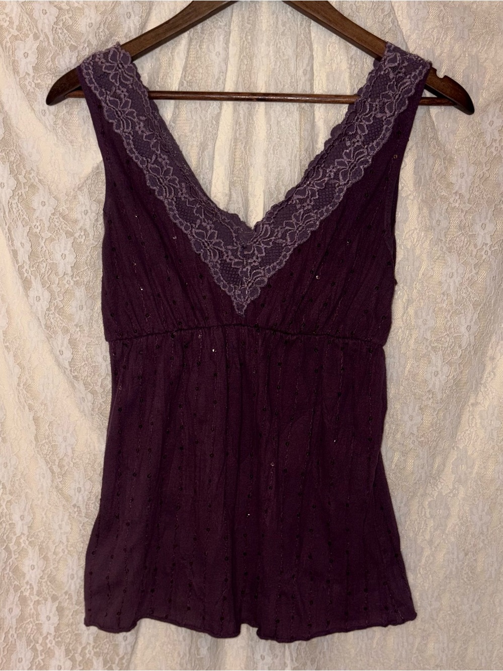 Lily White V-Neck Lace Trim Tank Top